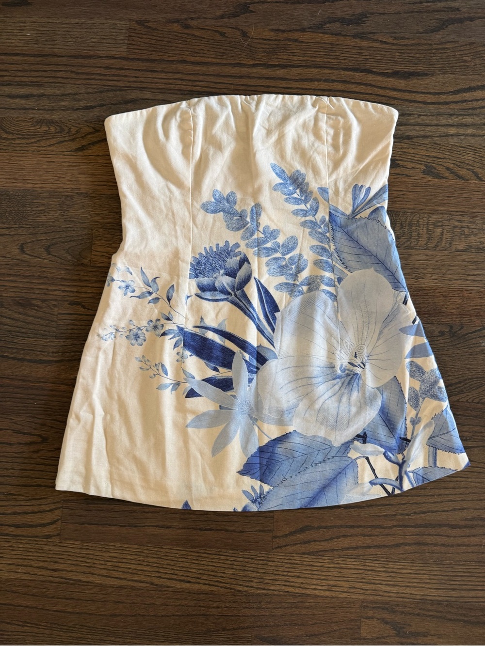 Peppermayo Denby Blue Floral Linen Strapless Mini Dress Size 10 XL NWT - Picture 6 of 10